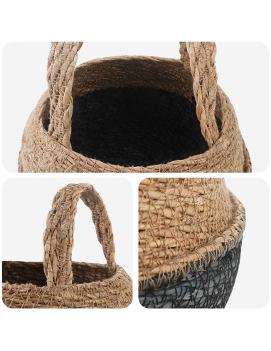 Vaso da fiori con manici Nero Ø 22 x 20 cm 100% Erba marina