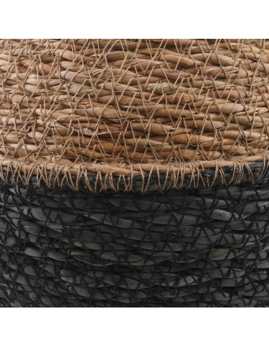 Vaso da fiori con manici Nero Ø 22 x 20 cm 100% Erba marina