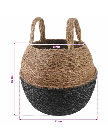 Vaso da fiori con manici Nero Ø 22 x 20 cm 100% Erba marina
