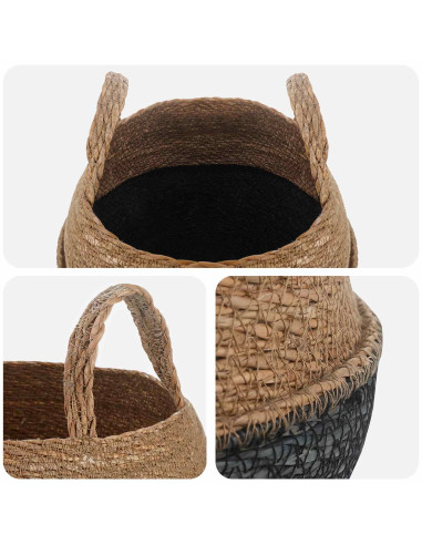Vaso da fiori con manici Nero Ø 32 x 32 cm 100% Erba marina