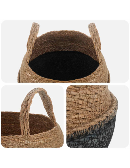 Vaso da fiori con manici Nero Ø 32 x 32 cm 100% Erba marina
