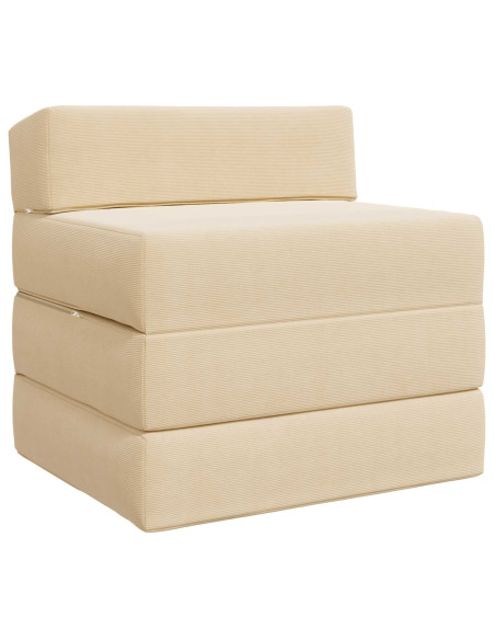 Divano Letto Pieghevole Crema 200 x 70 x 15 cm Tessuto in Cords