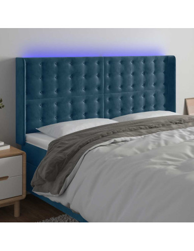Testiera a LED Blu Scuro 183x16x118/128 cm in Velluto