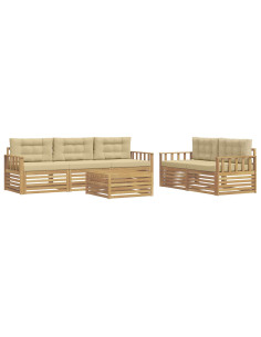 Set di divani da esterno 6 pcs Bianco e Beige 2