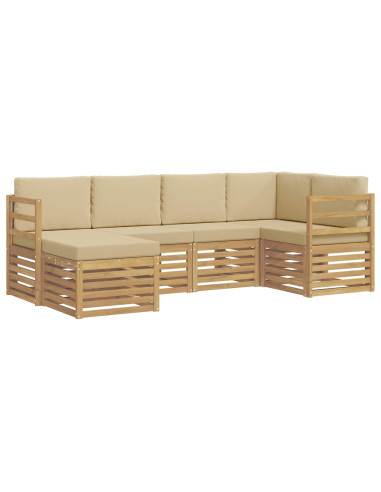 Set di divani da esterno 6 pcs Bianco e Beige Poliestere