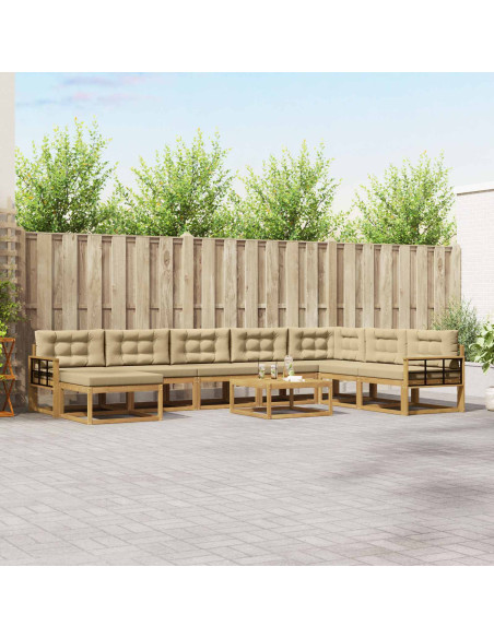 Set di divani da esterno 9 pcs Bianco e Beige