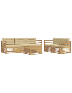 Set di divani da esterno 6 pcs Bianco e Beige 2