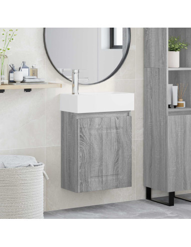 Mobile bagno con rubinetto Sonoma grigio 45,5 x 22,5 x 84 cm