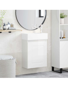 Mobile bagno con rubinetto Bianco Lucido 45,5 x 22,5 x 84 cm