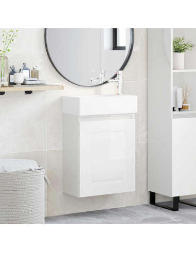 Mobile bagno con rubinetto Bianco Lucido 45,5 x 22,5 x 84 cm