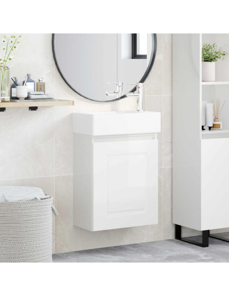 Mobile bagno con rubinetto Bianco Lucido 45,5 x 22,5 x 84 cm