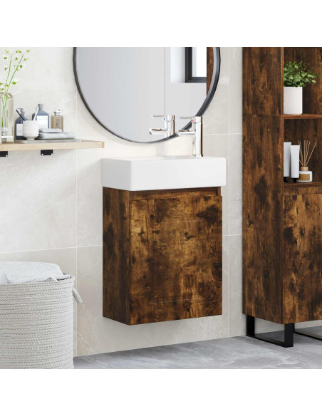 Mobile bagno con rubinetto Rovere Fumo 45,5 x 22,5 x 84 cm