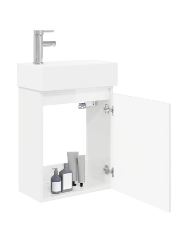 Mobile bagno con rubinetto Bianco Lucido 45,5 x 22,5 x 84 cm