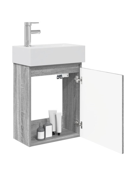Mobile bagno con rubinetto Sonoma grigio 45,5 x 22,5 x 84 cm