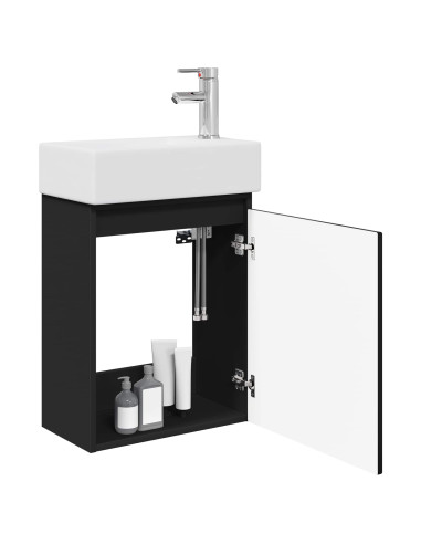 Mobile bagno con rubinetto Nero 45,5 x 22,5 x 84 cm