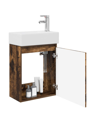 Mobile bagno con rubinetto Rovere Fumo 45,5 x 22,5 x 84 cm