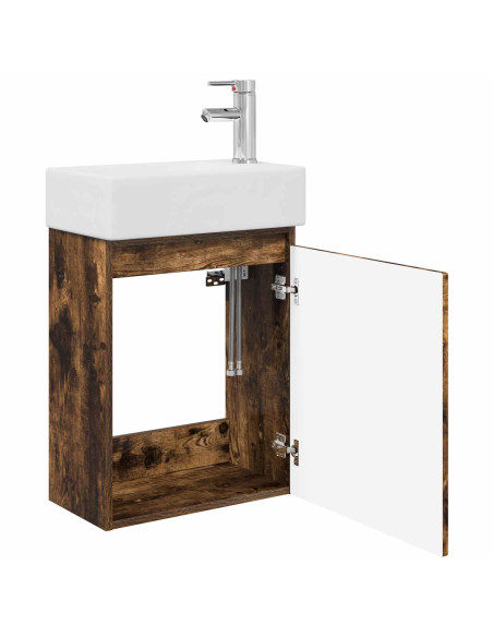 Mobile bagno con rubinetto Rovere Fumo 45,5 x 22,5 x 84 cm