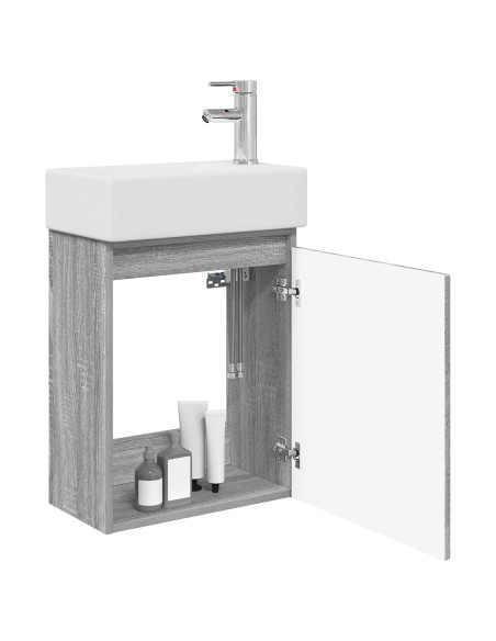 Mobile bagno con rubinetto Sonoma grigio 45,5 x 22,5 x 84 cm