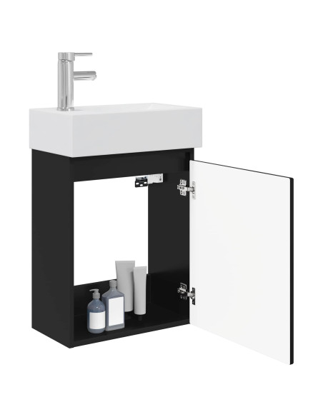 Mobile bagno con rubinetto Nero 45,5 x 25,5 x 84 cm
