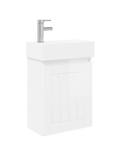 Mobile bagno con rubinetto Bianco Lucido 45,5 x 25,5 x 84 cm 2