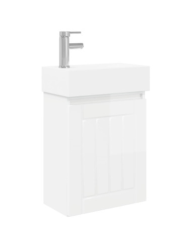 Mobile bagno con rubinetto Bianco Lucido 45,5 x 25,5 x 84 cm