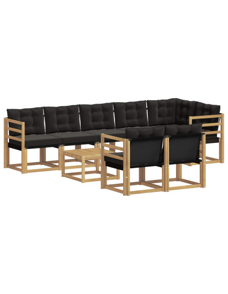 Set di divani da esterno con cuscino 9 pcs Bianco e Nero
