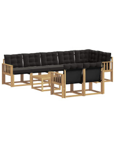 Set di divani da esterno con cuscino 9 pcs Bianco e Nero 2
