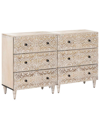 Credenza 2 pcs Bianco 60 x 33,5 x 75 cm Legno di mango massello