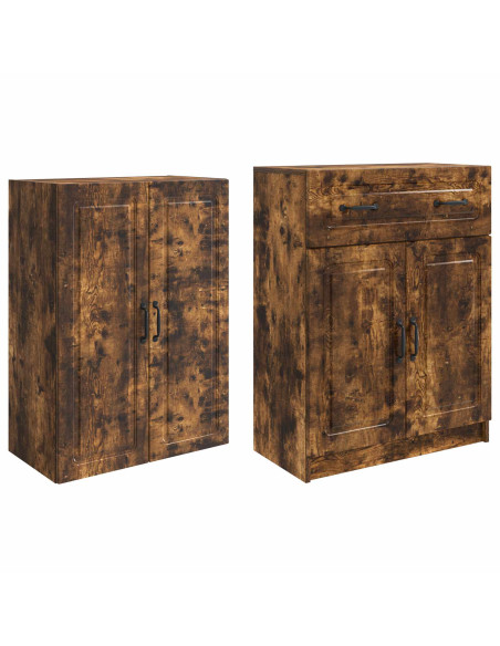 Set di armadi 2 pcs Rovere Fumo Legno ingegnerizzato
