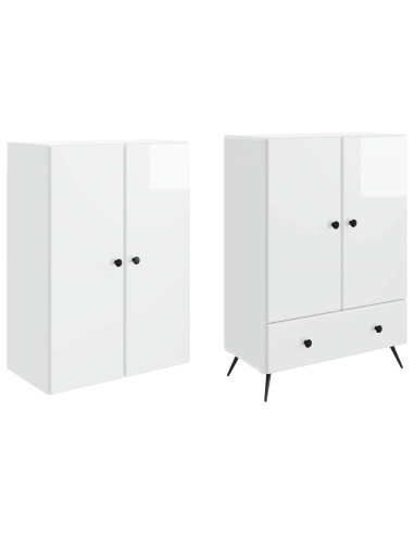 Set di armadi 2 pcs Bianco Lucido Legno ingegnerizzato