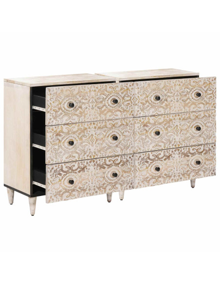 Credenza 2 pcs Bianco 60 x 33,5 x 75 cm Legno di mango massello