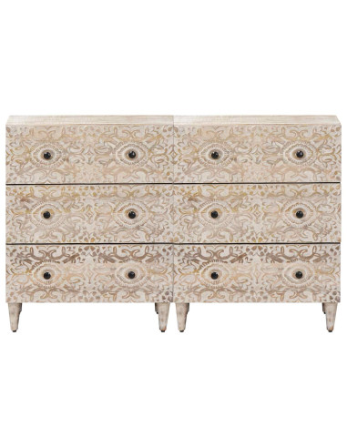 Credenza 2 pcs Bianco 60 x 33,5 x 75 cm Legno di mango massello