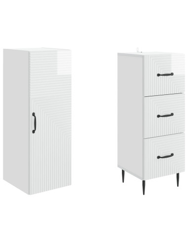 Set di armadi 2 pcs Bianco Lucido 33 x 34,5 x 90 cm