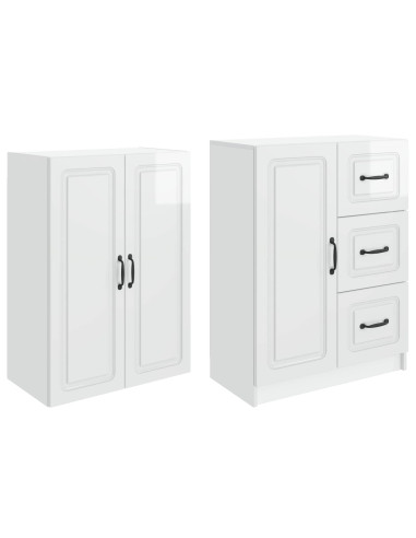Set di armadi 2 pcs Bianco Lucido Legno ingegnerizzato