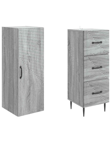 Set di armadi 2 pcs Sonoma grigio 33 x 34,5 x 90 cm