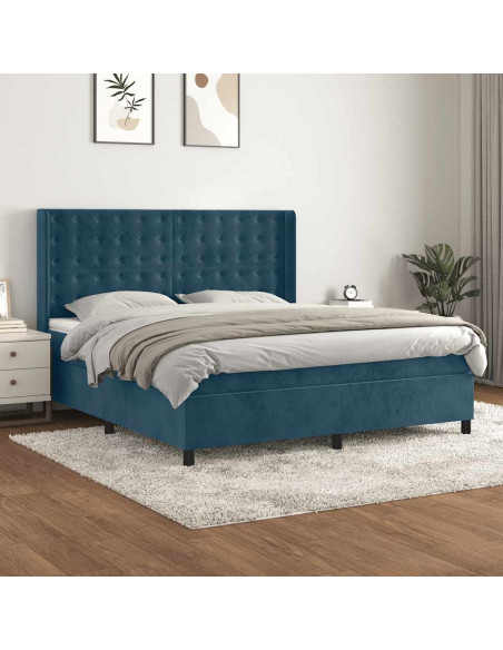 Giroletto a Molle con Materasso Blu Scuro 180x200 cm in Velluto