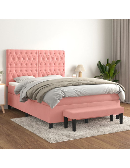 Giroletto a Molle con Materasso Rosa 140x190 cm in Velluto