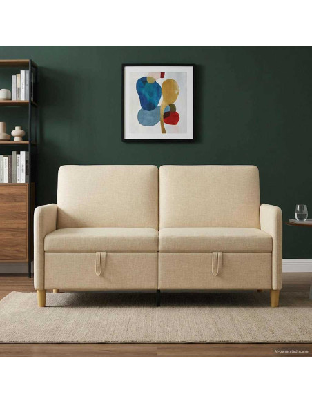 Divano con Storage Crema 152 x 78 x 87 cm Poliestere