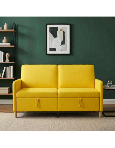 Divano con Storage Giallo Chiaro 152 x 78 x 87 cm Poliestere
