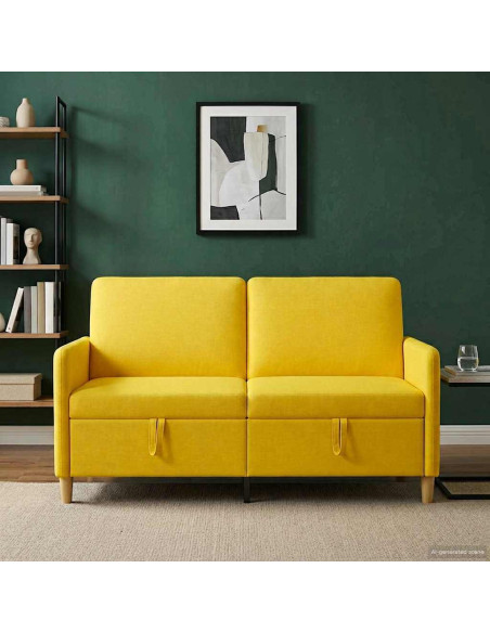 Divano con Storage Giallo Chiaro 152 x 78 x 87 cm Poliestere