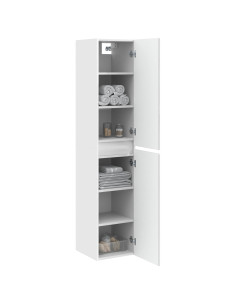 Mobiletto da Bagno a Muro Bianco Lucido 33 x 34,5 x 160 cm 2