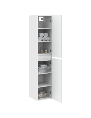 Mobiletto da Bagno a Muro Bianco Lucido 33 x 34,5 x 160 cm