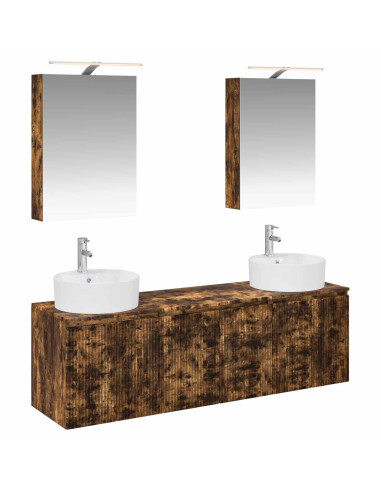 Set di Armadi da Bagno 5 pcs Rovere Fumo Legno ingegnerizzato