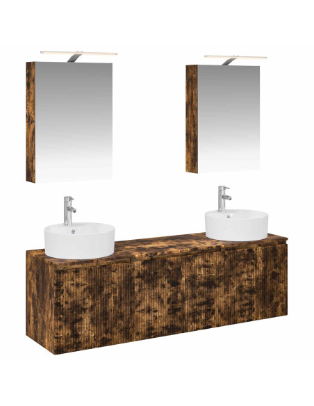 Set di Armadi da Bagno 5 pcs Rovere Fumo Legno ingegnerizzato