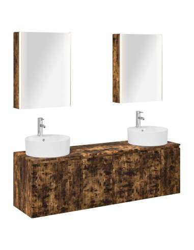 Set di Armadi da Bagno 5 pcs Rovere Fumo Legno ingegnerizzato