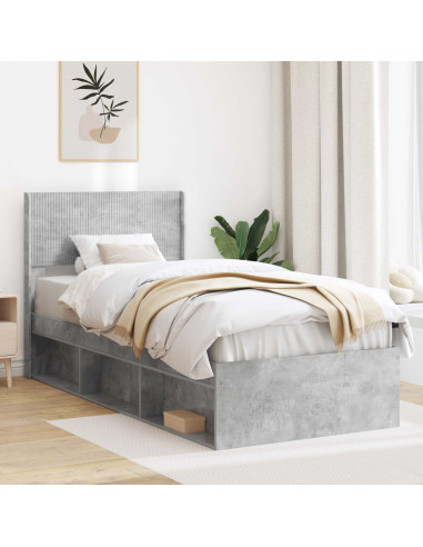 Struttura del letto con stoccaggio e testata Grigio Cemento