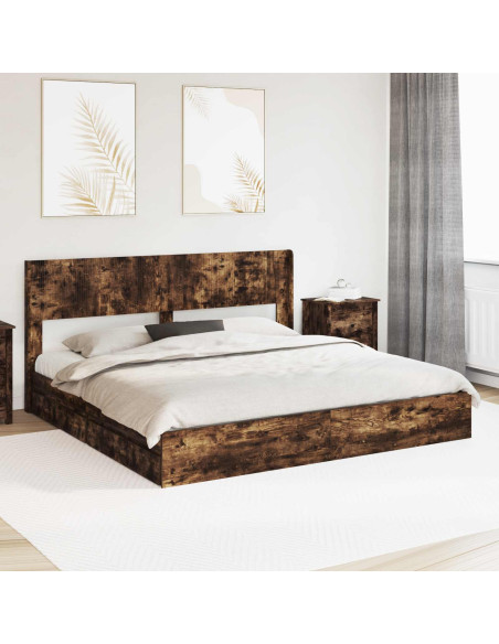 Struttura del letto con stoccaggio e testata Rovere Fumo