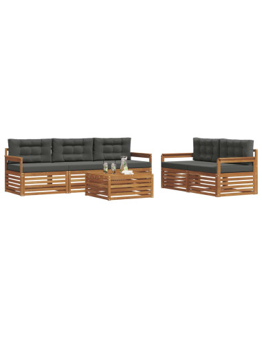 Set di divani da esterno con cuscino 6 pcs Naturale e Antracite