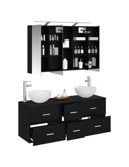 Set di mobili per il bagno 4 pcs Rovere Nero
