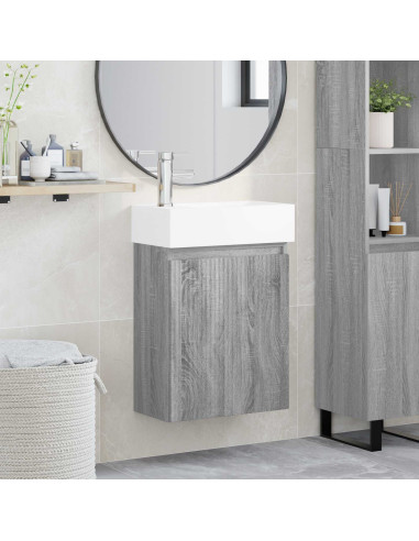 Mobile bagno con rubinetto Sonoma grigio 45,5 x 22,5 x 84 cm
